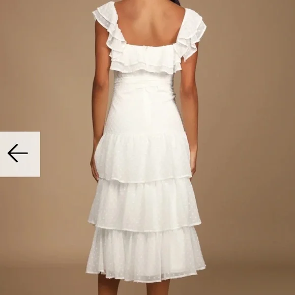 Lulus White Swiss Dot Tiered Ruffled Midi Dress - Picture 2 of 7